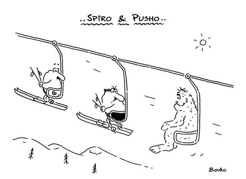 Spiro & Pusho and Bigfoot on the ski lift