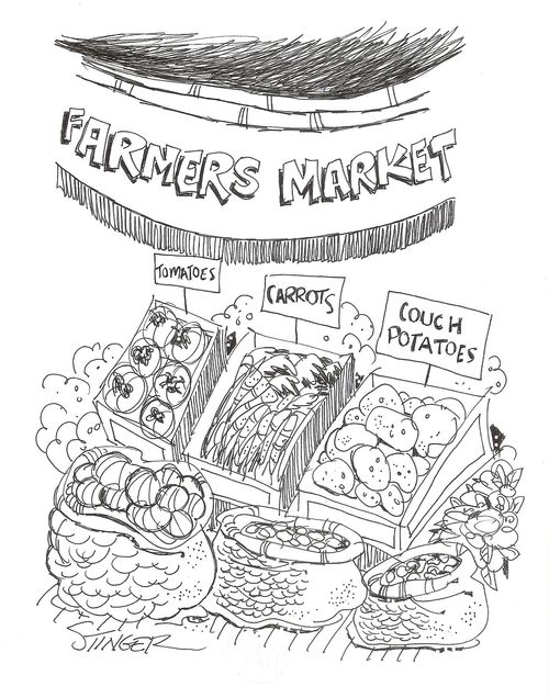 Farmers Market: Tomatoes, Carrots and Couch Potatoes.