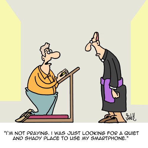 "I'm not praying. I was just looking for a quiet and shady place to use my smartphone."