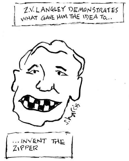 Z. V. Langley demonstrates what gave him the idea to invent the zipper.