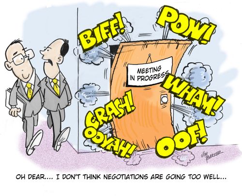 "Oh dear...I don't think negotiations are going too well..."