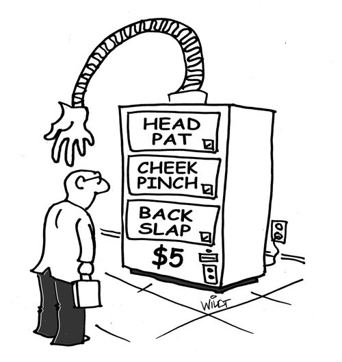 Machine offers to pat head, pinch cheek or slap back.