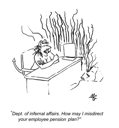 "Department of infernal affairs. How may I misdirect your employee pension plan?"