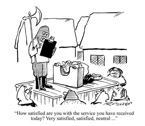 "How satisfied are you with the service you have received today? Very satisfied, satisfied, neutral ..."