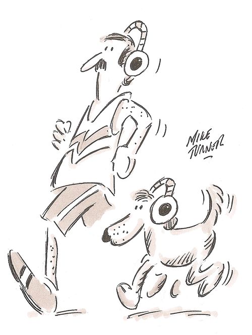 Man and dog keep fit to music
