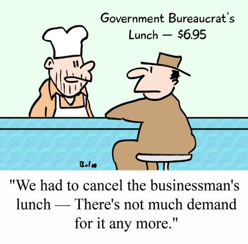 "We had to cancel the businessman's lunch -- There's not much demand for it any more."