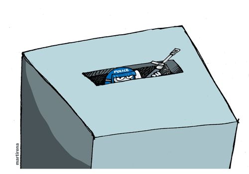 Police hiding in the ballot box.