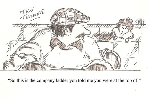 "So this is the company ladder you told me you were at the top of!"