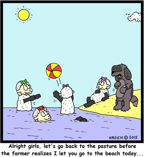 "Alright girls, let's go back to the pasture before the farmer realizes I let you go to the beach today..."