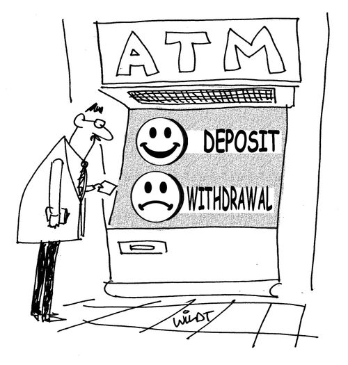 ATM machine has smiley and frowning faces
