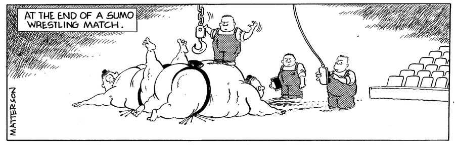 At the end of a sumo wrestling match.