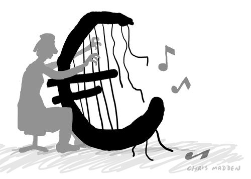 Euro symbol as a broken harp