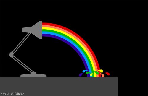 Rainbow of light from an anglepoise desk lamp
