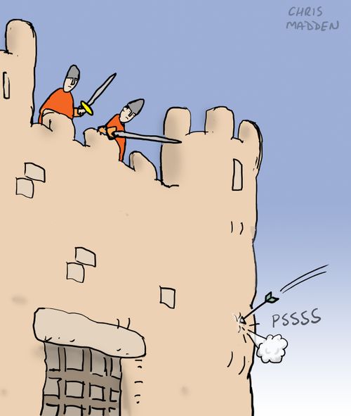 Medieval soldiers on a bouncy castle