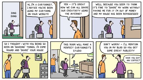 "Hi, I'm a cartoonist, I notice you've been using my cartoon on your website..."
