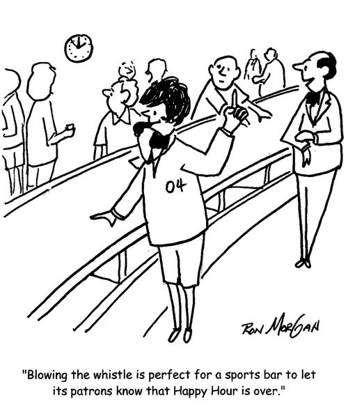 "Blowing the whistle is perfect for a sports bar to let its patrons know that Happy Hour is over."