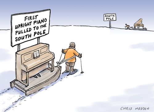 First Upright Piano Pulled to the South Pole.