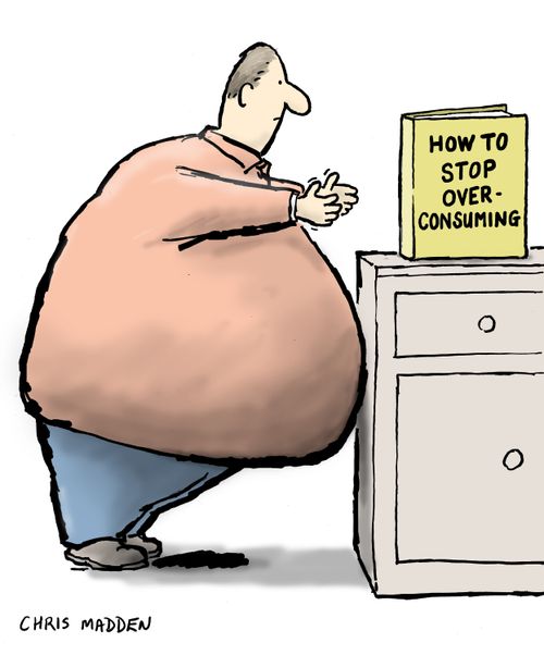A person trying to stop over-consuming, but not being able to find out how to.