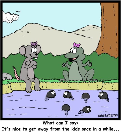 "What can I say: It's nice to get away from the kids once in a while..."
