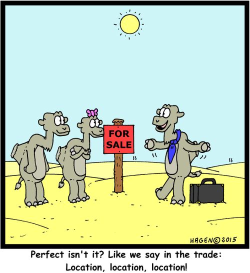 "Perfect isn't it? Like we say in the trade: Location, location, location!"