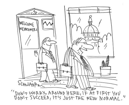 "Don't worry. Around here, if at first you don't succeed, it's just the new normal."