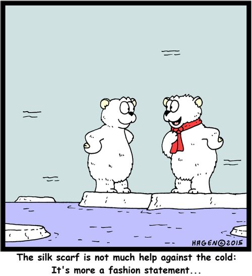 "The silk scarf is not much help against the cold: It's more a fashion statement..."