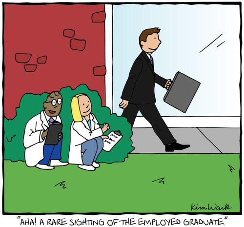 "Aha! A rare sighting of the employed graduate."