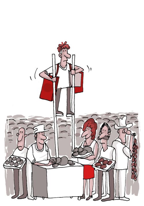 Man on Stilts in a Market