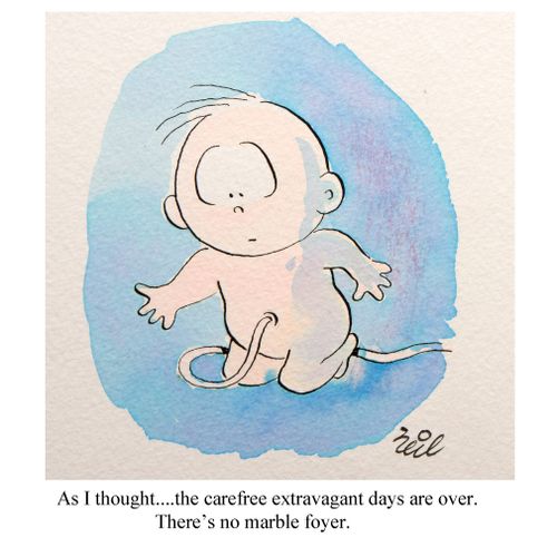 "As I thought...the carefree extravagant days are over. There's no marble foyer."