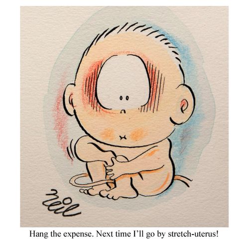 "Hang the expense. Next time I'll go by stretch-uterus!"