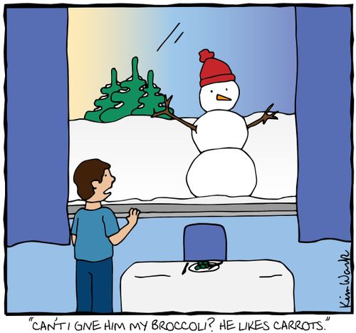 "Can't I give him my broccoli? He likes carrots."