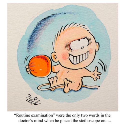 "'Routine examination' were the only two words in the doctor's mind when he placed the stethoscope on..."