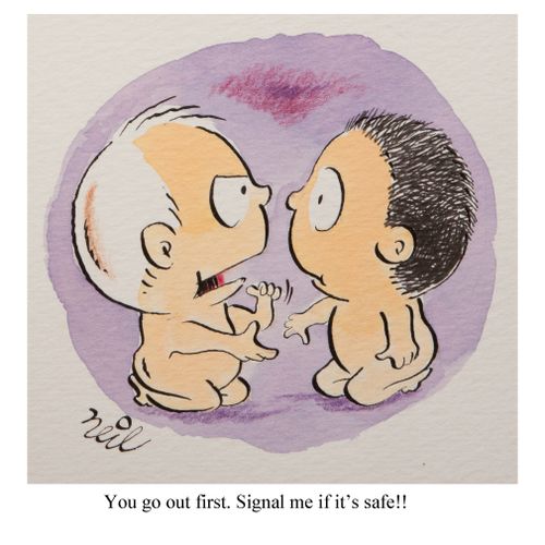 "You go out first. Signal me if it's safe!!"