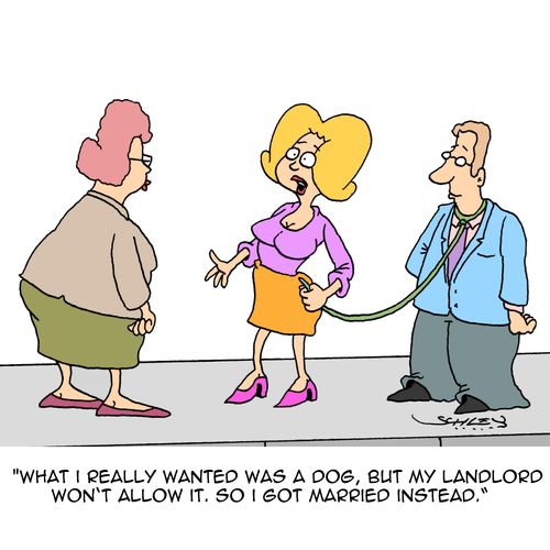 "What I really wanted was a dog, but my landlord won't allow it. So I got married instead."