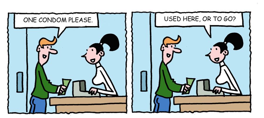 "Used here, or to go?"