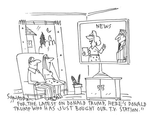 "For the latest on Donald Trump, here's Donald Trump who has just bought our TV station."