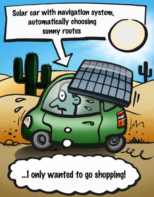 Solar car with automatic navigation system, automatically choosing sunny routes.