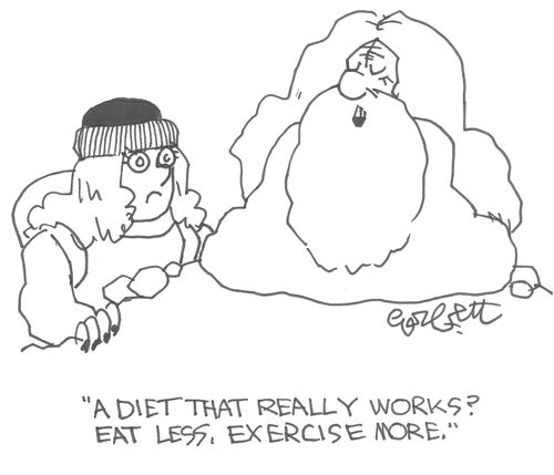 "A diet that really works? Eat less, exercise more."