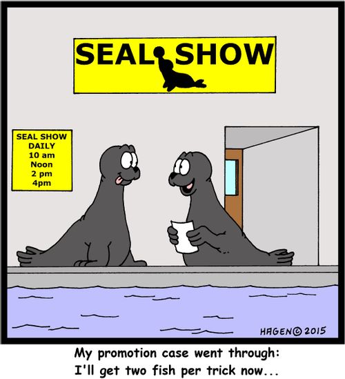"My promotion case went through: I'll get two fish per trick now..."
