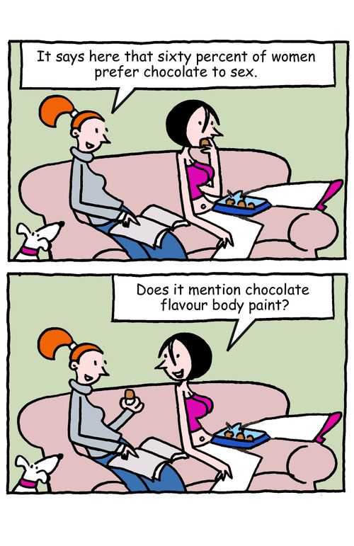 "It says here that sixty percent of women prefer chocolate to sex."