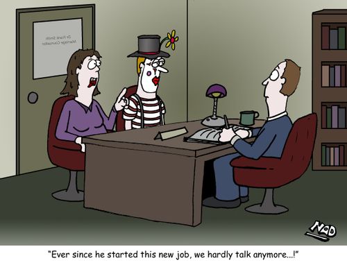 "Ever since he started this new job, we hardly talk anymore...!"