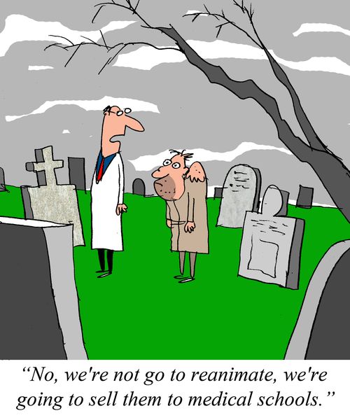 "No, we're not going to reanimate. We're going to sell them to medical schools."