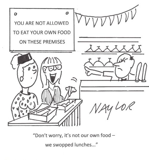 "Don't worry, it's not our own food - we swopped lunches..."
