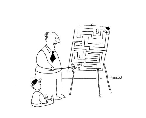 Dad showing map to graduation to small Son