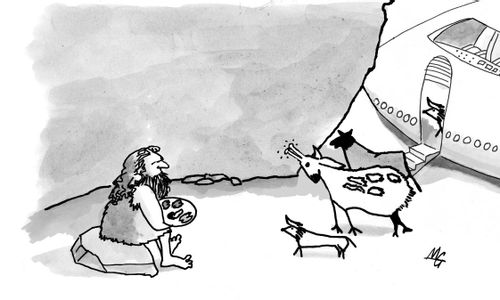 Aliens inspire a cave painting.