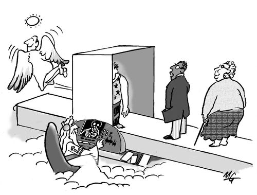 Saint Peter using a security screening.
