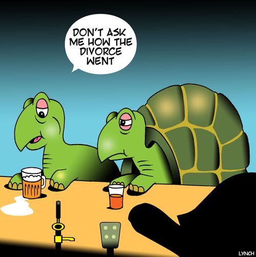 "Don't ask me how the divorce went."