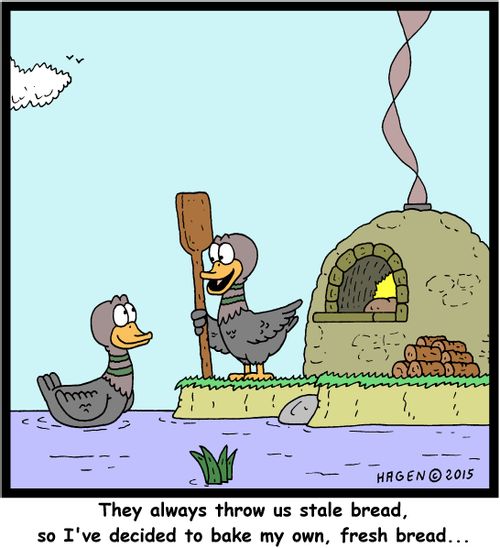 "They always throw us stale bread, so I've decided to bake my own, fresh break..."