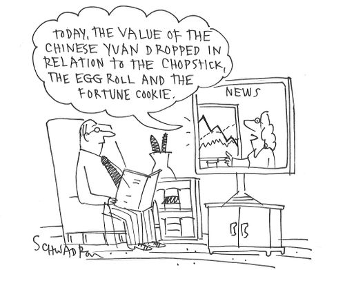 "Today, the value of the Chinese Yuan dropped in relation to the chopstick, the egg roll and the fortune cookie."