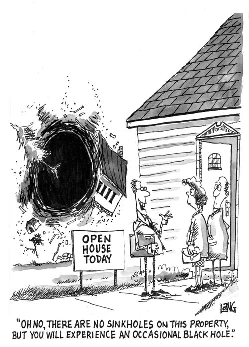 "Oh no, there are no sinkholes on this property, but you will experience an occasional black hole."